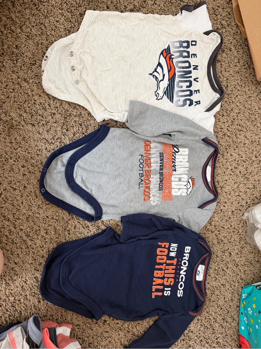 NFL Denver Broncos Baby Bodysuit Set - Navy, Gray & Cream